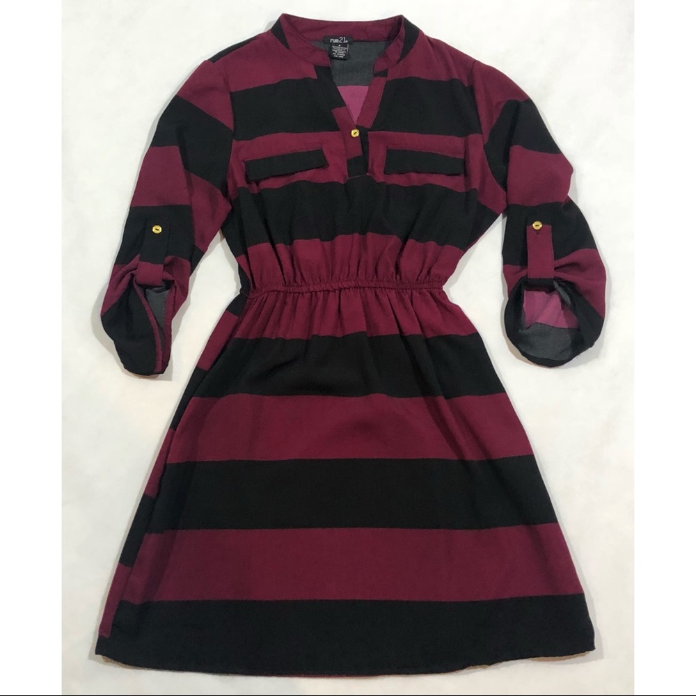 rue21 Burgundy & Black Striped Dress Size S